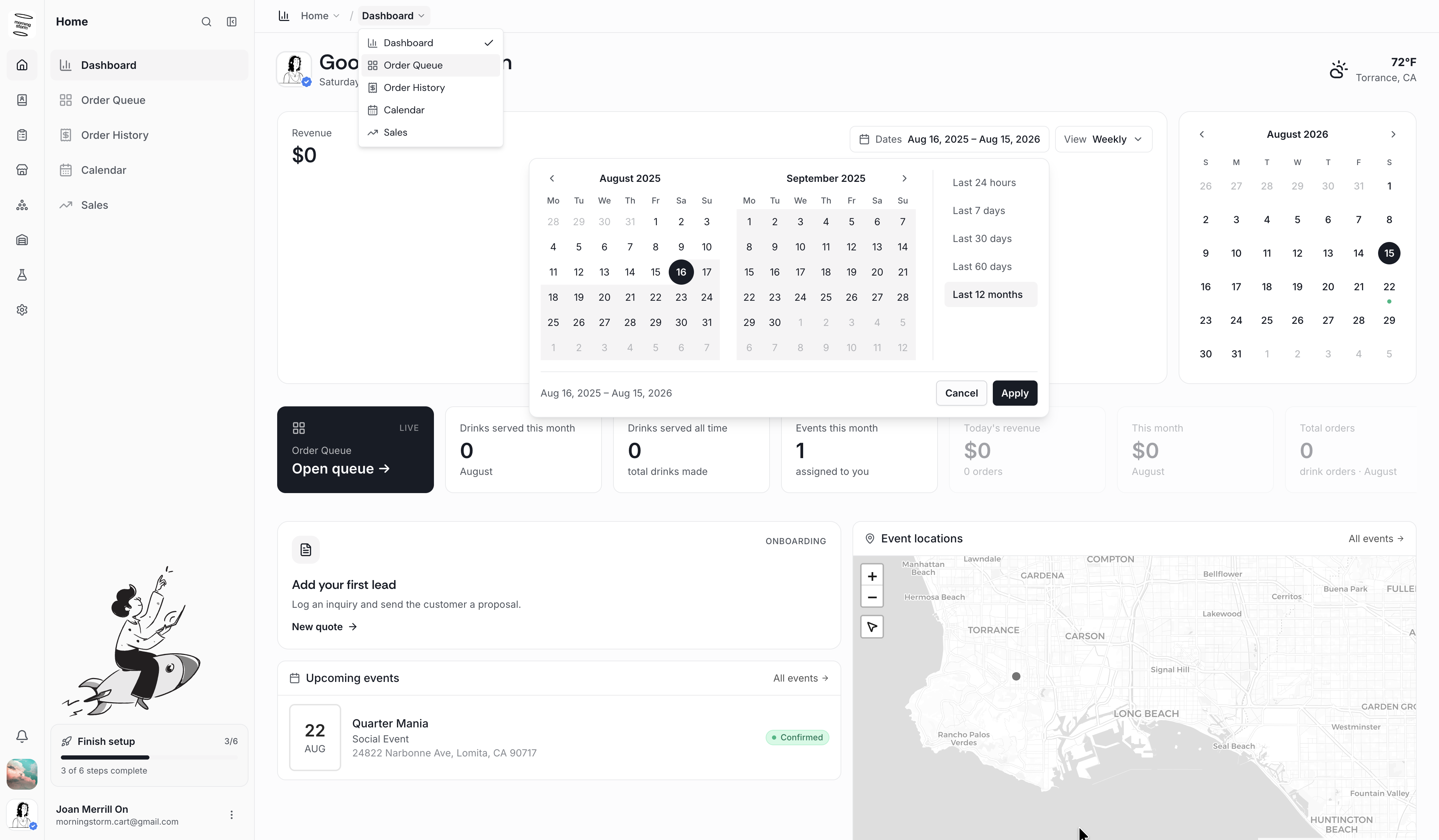MorningStorm for Business dashboard